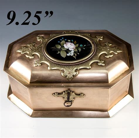 Rare Antique Heavy Italian Jewelry Box 925 Casket Pietra Dura From