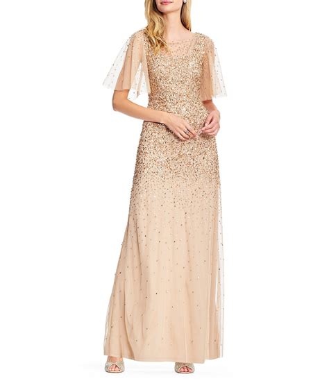 Shop For Adrianna Papell Beaded Flutter Sleeve Sheath Gown At Dillards