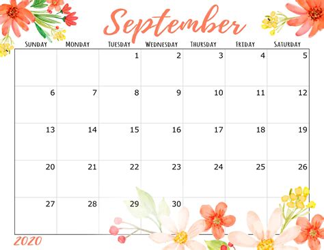 September 2020 Calendar Cute Desain Desain Bisnis