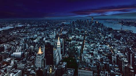 Download 1920x1080 Wallpaper New York City Night Aerial View Full Hd