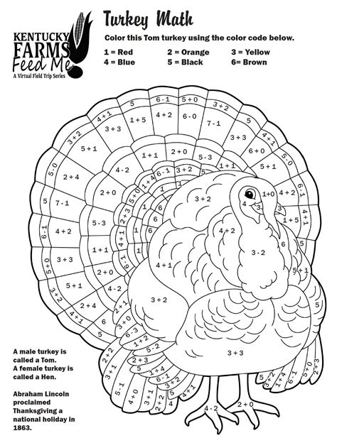 Turkey Math Coloring Sheets — Teachkyag