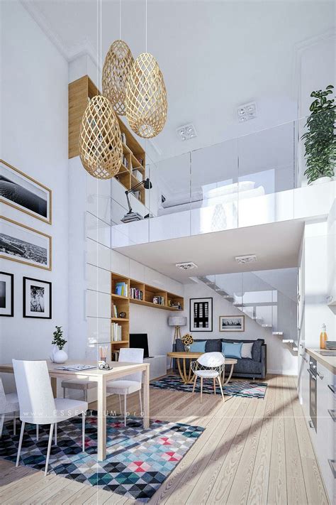 Loft Moderno Em Tons Branco Interior Idea Casa Com Mesanino