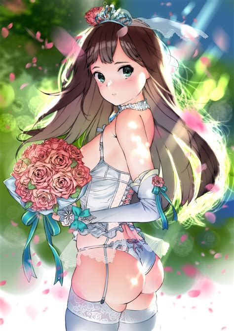 Wallpaper Ilustrasi Bunga Bunga Rambut Panjang Gadis Anime Si Rambut Coklat Pantat
