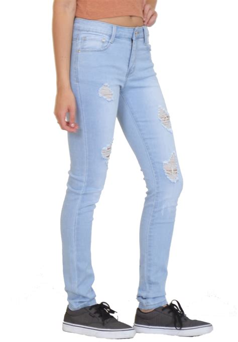 Ladies Womens Distressed Faded Skinny Fitted Slim Stretch Ripped