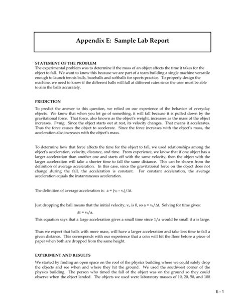 Appendix E Sample Lab Report