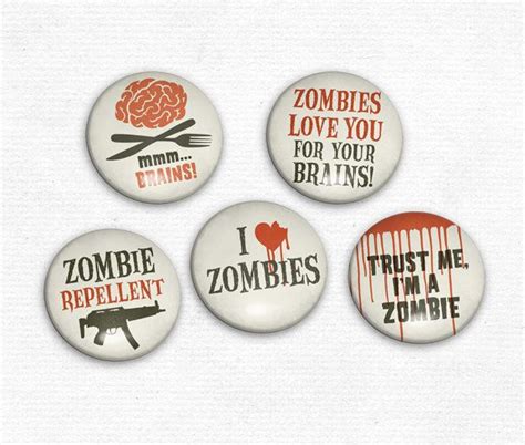 Pinback Buttons Zombie Button Set Of 5 I Heart Zombies 500 Via