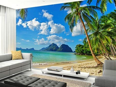 3d Beach Palm Tree Tropical Full Wall Mural Photo