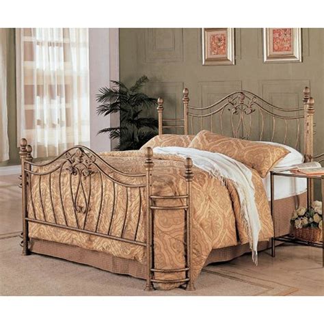 Queen Size Metal Bed With Headboard And Footboard In Antique Brushed