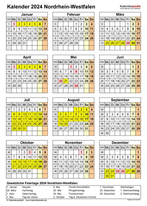 Kalender 2024 Nrw Ferien Feiertage Excel Vorlagen