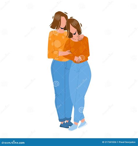 Mother And Daughter Embracing Together Vector Stock Vector Illustration Of Female Love 217341026