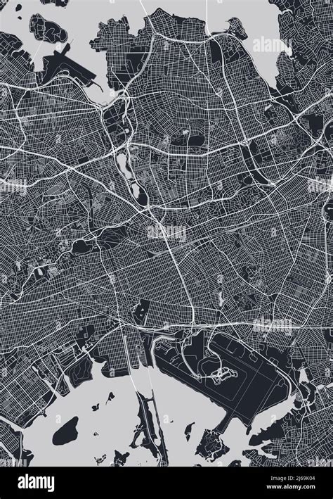 Detailed Borough Map Of Queens New York City Monochrome Vector Poster