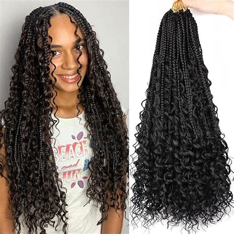 24 Inch Goddess Box Braids Crochet Hair Bohemian Box Braids Curly Ends 8 Packs