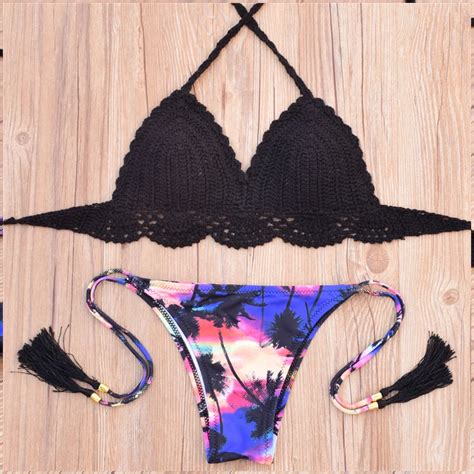 Buy 2017 Lady Knitting Bikini Swimwear Bandage Bikini