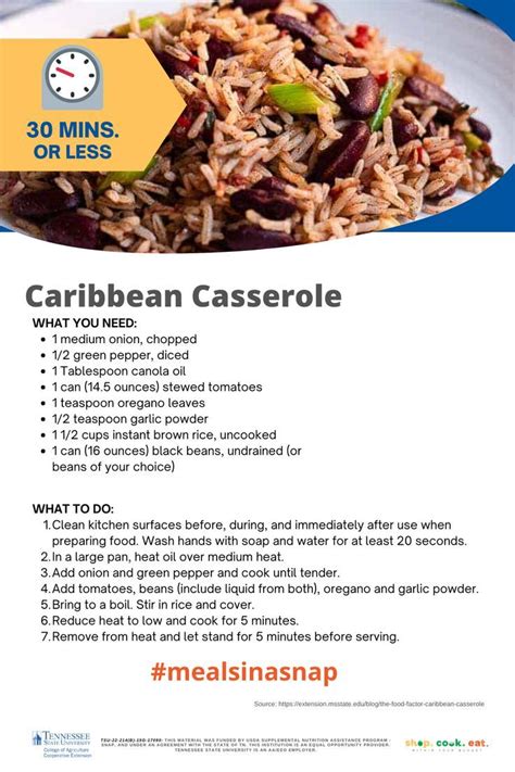 An Advertisement For A Mexican Restaurant Called Caribean Casserole With Beans And Rice