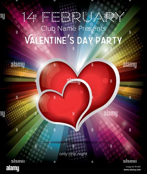 happy valentines day party flyer design template on rainbow background vector illustration