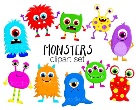 Monster Clipart Set Cute Monsters Clip Art Designs Fun Etsy
