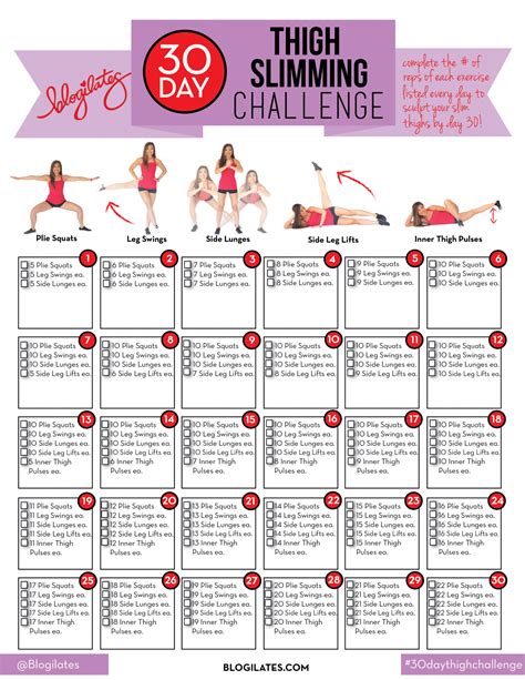 30 day thigh challenge how to get slim legs 27 infographics that help you