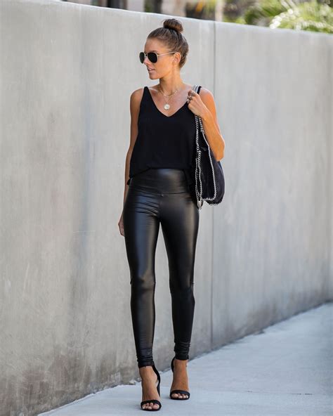 Vegan Leather Leggings In 2021 Black Leather Leggings Outfit Faux