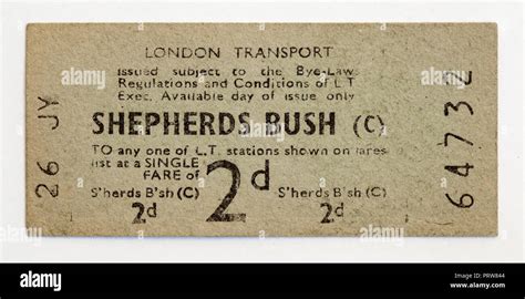 Vintage 1950s London Underground Ticket Shepherds Bush Station Stock