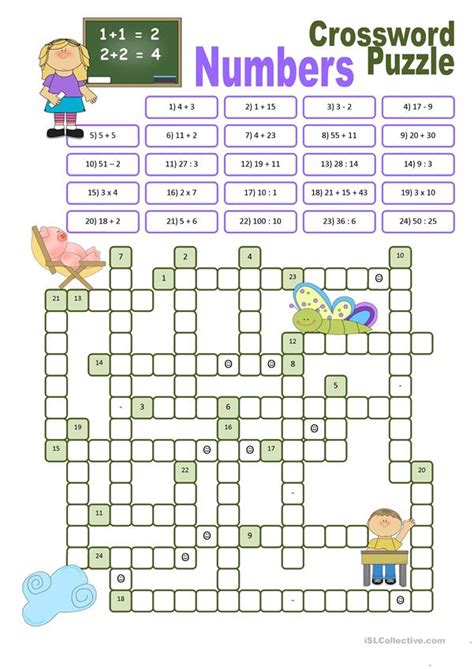 crossword puzzle numbers english esl worksheets for