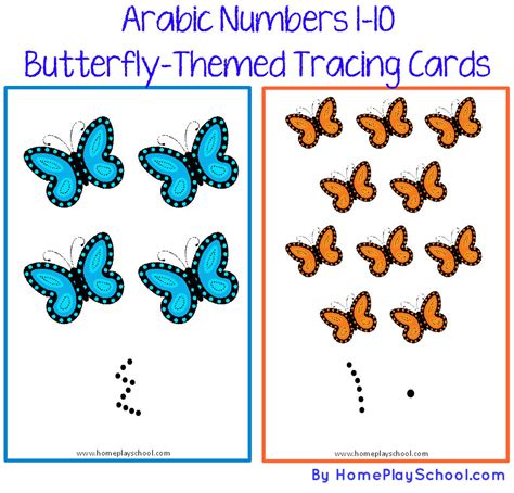 Free Printable Arabic Numbers 1 10 Butterfly Themed Tracing Cards ١