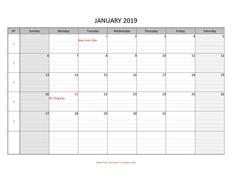 Monthly Calandar Template Start From Sunday Example Calendar Printable