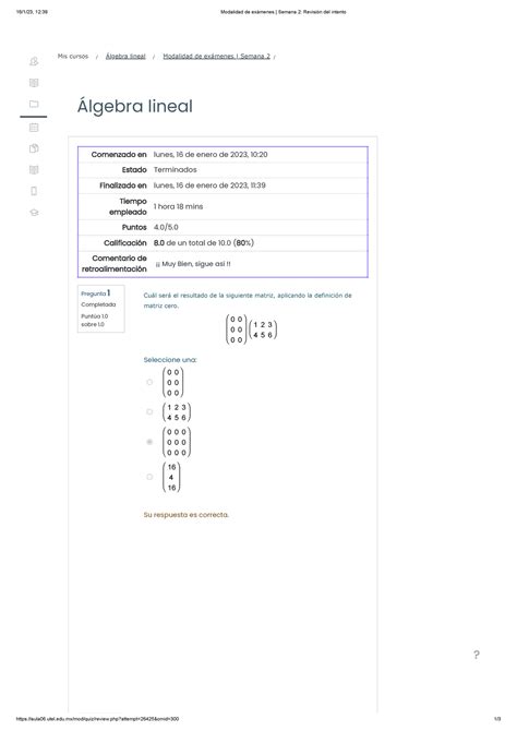 Algebra lineal 2 Modalidad de exámenes Semana 2 16 1 23 12 39