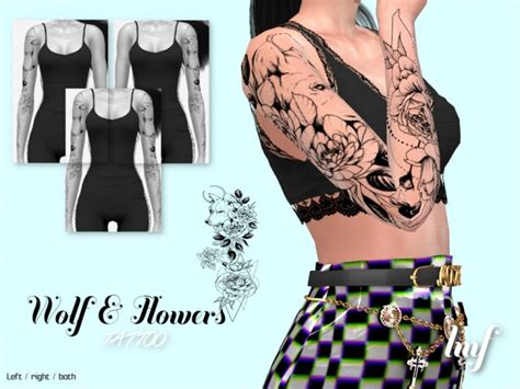 Imf Tattoo Wolf And Flowers By Izziemcfire At Tsr Sims 4 Updates