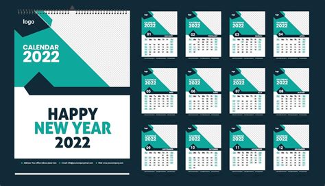 Monthly Wall Calendar Template Design For 2022 Year Week Starts On
