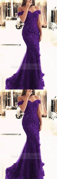Purple Lace Mermaid Prom Dresses Beaded V Neck Evening Gowns Off The S