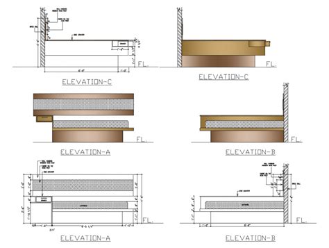 Elevation Detail Of Double Bed 2d View Furniture Units Drawing Dwg File