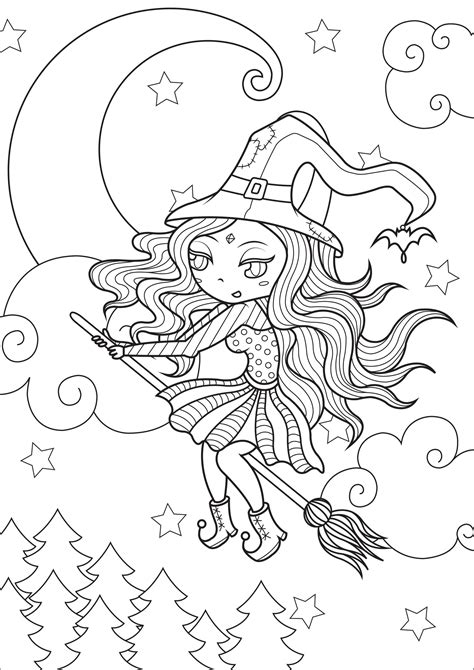 Not all halloween coloring pages have to be scary. Simple happy witch - Halloween Adult Coloring Pages