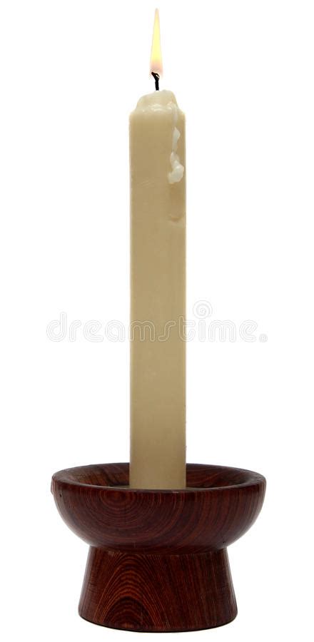 Burning Old Candle Vintage Wooden Candlestick Stock Photo Image Of