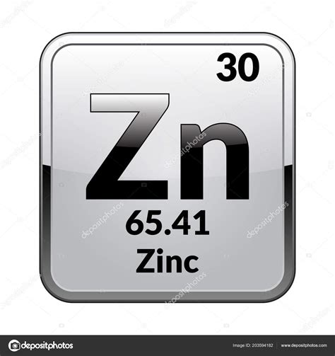 Zinc Symbol Chemical Element Periodic Table Glossy White Background