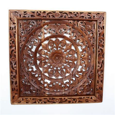 Awesome Lotus Panel Reclaimed Teak Wood Inlay Square Framed 90 Cm Sq