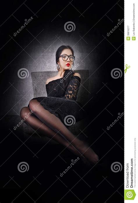 Girl Black Dress Long Hair And Long Legs In Tights Stock Image Image Of Isolatedbackground