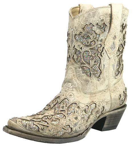 Corral Womens Glitter Inlay And Crystals Short Cowgirl Boot White Stages West