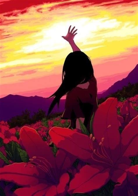 Anime Art Anime Girl Reaching Sunset Sky