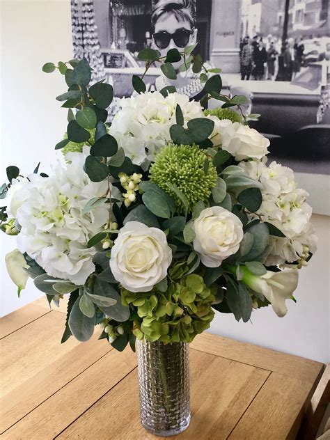 Extra Large Artificial Flowers Vase Arrangement White Green Roses