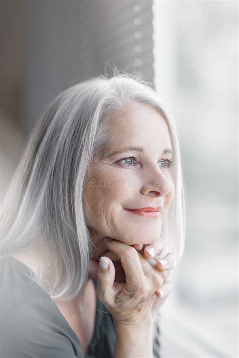 Stunning Beautiful And Self Confident Best Aged Woman With Grey Hair Stock Image Image Of