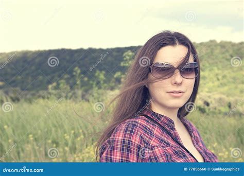 Portrait Of An Young Beautiful Woman On The Nature Stock Photo Image