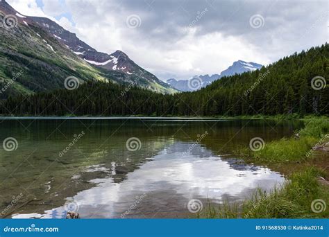 Lake Swiftcurrent In Glacier National Park Stock Photo Image Of