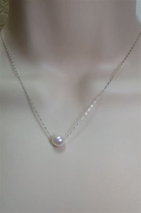 Floating Pearl Necklace With Sterling Silver Chain On Sale Etsy