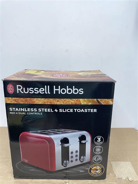 Russell Hobbs Worcester Toaster 4 Slice Red Extra Wide Stainless Steel