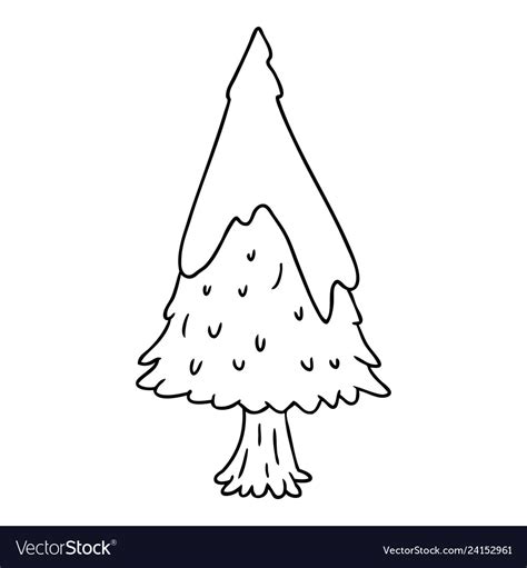 Line Drawing Doodle Single Snow Covered Tree Vector Image