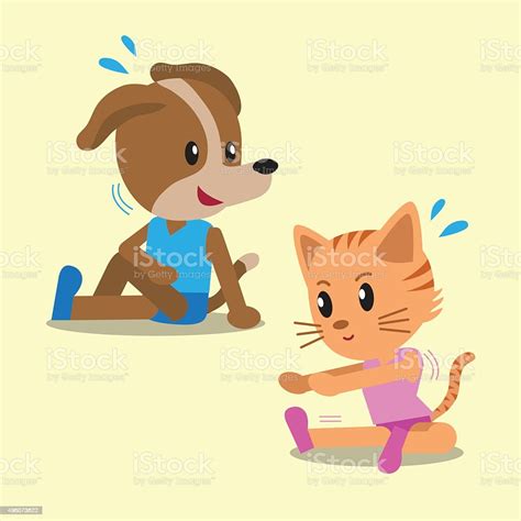 Cartoon Cat And Dog Doing Exercise Stock Illustration Download Image