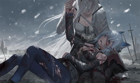 Anime Anime Girls Fantasy Girl Death Snow Animal Ears Torn Clothes
