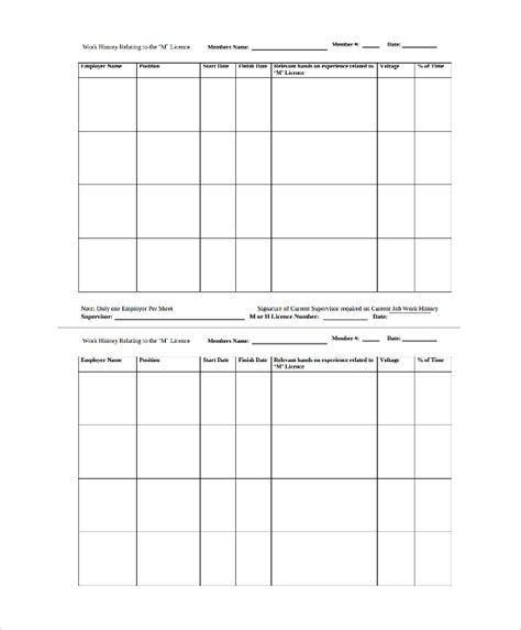 Free 9 Sample Work History Templates In Pdf Ms Word