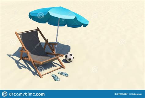 Deck Chair And Umbrella On Sand Beach Vacations Concept Stock
