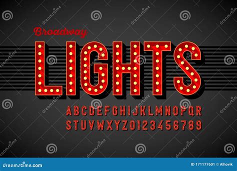 Broadway Lights Retro Style Font With Light Bulbs Stock Vector Illustration Of Great Bright